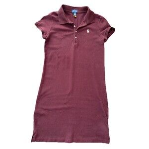 Polo Ralph Lauren Girls Burgundy Polo Shirt Dress L (12–14) Cotton Stretch Logo